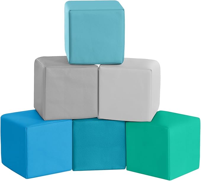 Foam Building Toys for Toddlers: 6-Pieces Waterproof PU Leather Soft Foam Blocks - Colorful Large Stacking Blocks - Early Learning Construction Toys Play Set for Kids Indoor Birthday Gift (Modern)