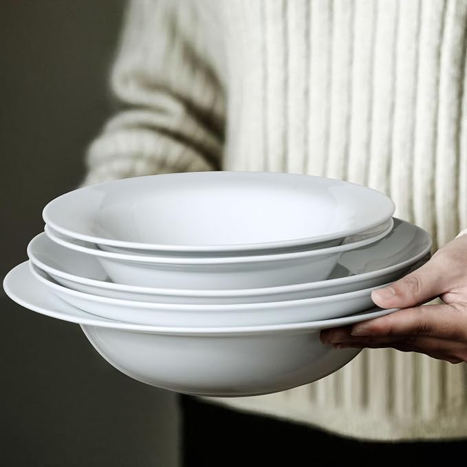 Pasta Bowls Set of 4, 22 oz Ceramic Soup, Pasta and Salad Bowls, Rimmed Deep - Image 6
