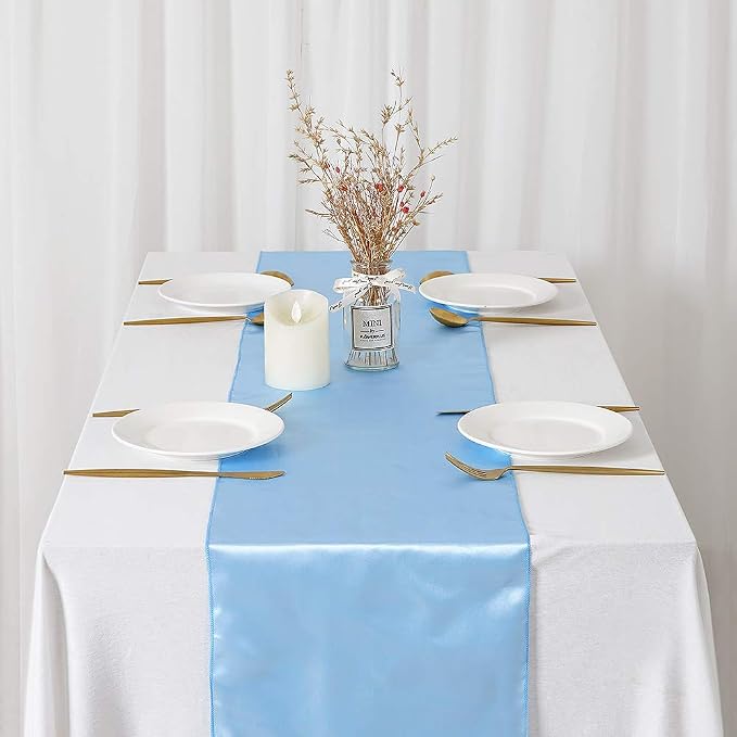 Baby Blue Table Runners 20 Pack 12x108 inch Silk Satin Smooth Fabric | Satin - Image 7