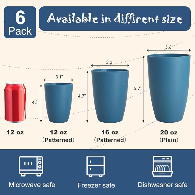 Wheat Straw Cups, Unbreakable Reusable Plastic Cup Set of 6, Lightweight - Image 6