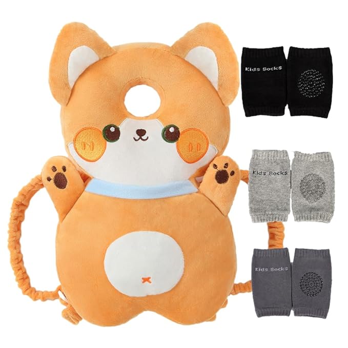 Feidoog Baby Head Protector Cushion Backpack with 3 Baby Knee Pads for Walking & Crawling,Orange Cogri