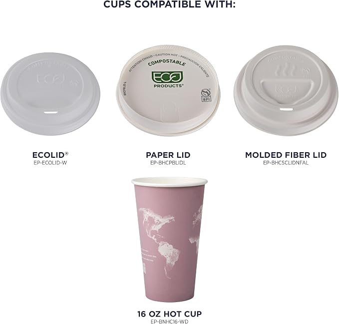 ECO PRODUCTS Compostable Disposable World Art 16oz Large Coffee Cups, Case of - Image 7