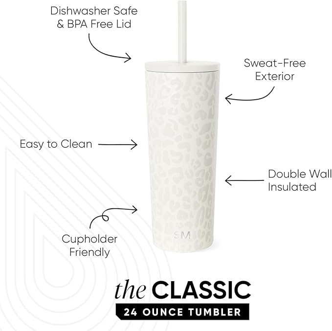 Simple Modern Iced Coffee Tumbler, Insulated | 24oz | Leopard | Reusable - Image 2