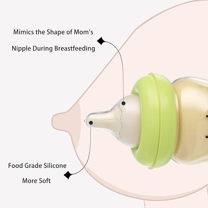 YOHKOH PPSU Baby Bottle Wide Neck, Newborn Anti-Colic Baby Bottle with Natural Response Nipple, Streamlined Body, Easy to Clean (8.8oz (Pack of 4), Green)