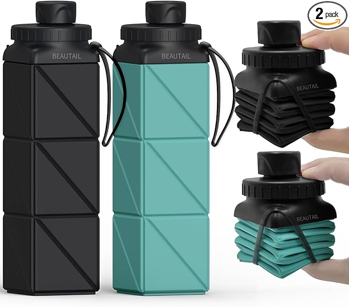 BEAUTAIL Collapsible Water Bottles 21 oz, Silicone Portable Water Bottle | BPA by BEAUTAIL