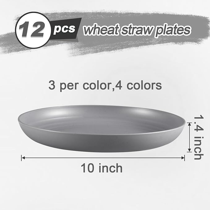 HEYCOME 12 Pcs Unbreakable Deep Dinner Plates Set, 10 inch Reusable Plastic - Image 2