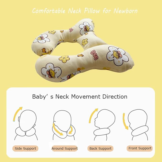 Baby Neck Pillows, Comfortable Baby Travel Head Neck Support Pillow for Car Seat Stroller Pushchair, Soft PP Cotton Travel Pillow for 0-1 Year Old Toddler Infant Newborn, Bee