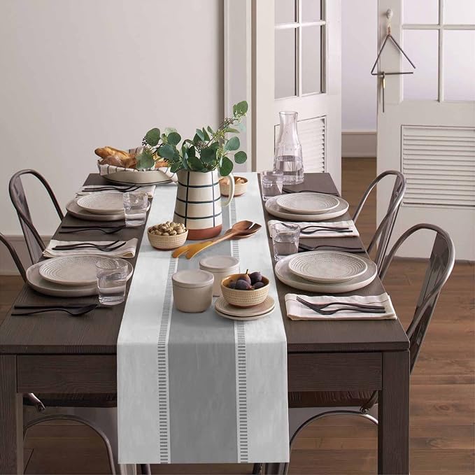 72 inches Long Grey Table Runners, Stripes Linen Table Runner Farmhouse Dresser - Image 4