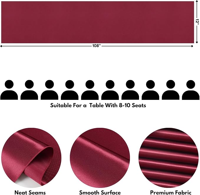 Burgundy Satin Table Runner, 12x108 Inches, 12 Pack | Premium Satin, Smooth - Image 7