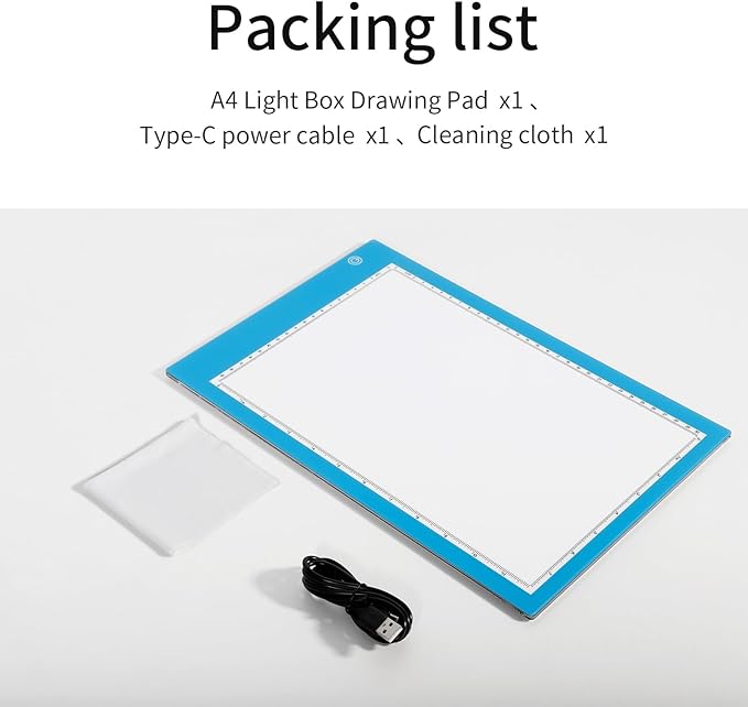 Light Box Drawing Pad, Tracing Board with Type-C Charge Cable and Brightness Adjustable for Artists, AnimationDrawing, Sketching, Animation, X-ray Viewing (A4-P-Blue-New)