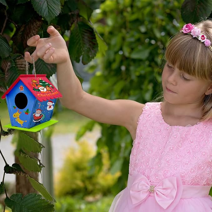 hapray 12 Pack Bird House Kit, DIY Birdhouse Kits, Wooden Crafts Arts for Children to Build and Paint (Includes Paints & Brushes) for Kids Girls Boys Toddlers Christmas Gift