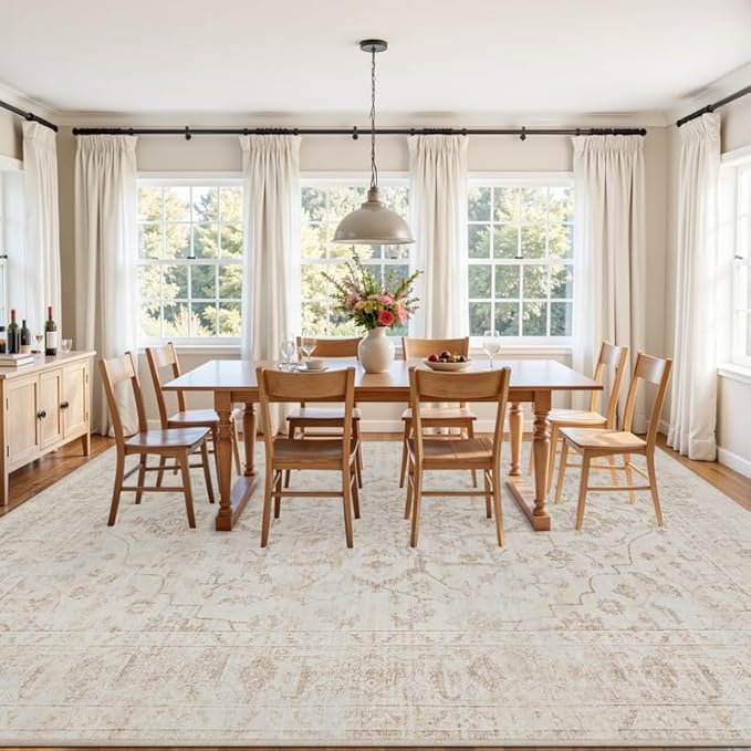 10x14 Area Rug for Living Room: Vintage Boho Neutral Washable Rug Indoor Soft - Image 3