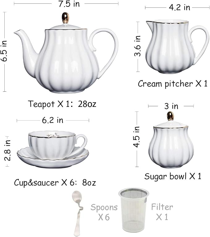 Sweejar Home Porcelain Tea Sets British Royal Series, 8 OZ Cups& Saucer Service - Image 7