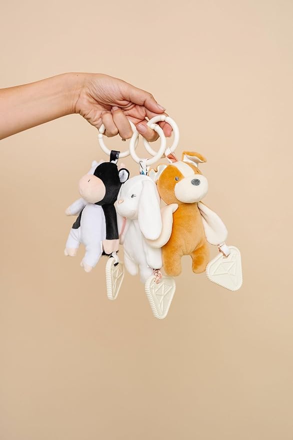 Copper Pearl On-The-Go Plush: Clip On Baby Toys for Travel, Soft Puppy Stuffed Animal with Teether for Sensory Development - Pepper Puppy