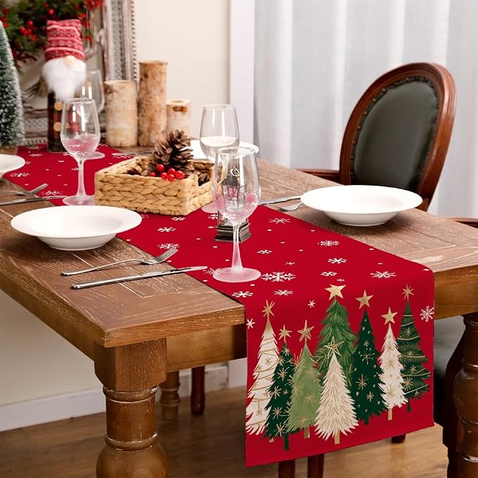 Christmas Table Runner 13x108 Inch, Xmas Trees Snowflakes Holiday Decorative - Image 9