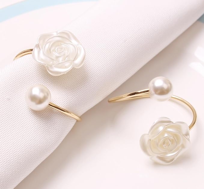 12Pcs Napkin Rings Pearl Napkin Holder Rose Napkin Buckles - Image 6