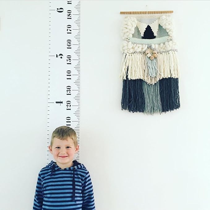 Kids Growth Chart, Wood Frame Fabric Canvas Height Measurement Ruler from Baby to Adult for Child's Room Decoration 7.9 x 79in (7.9 x 79in, Triange)