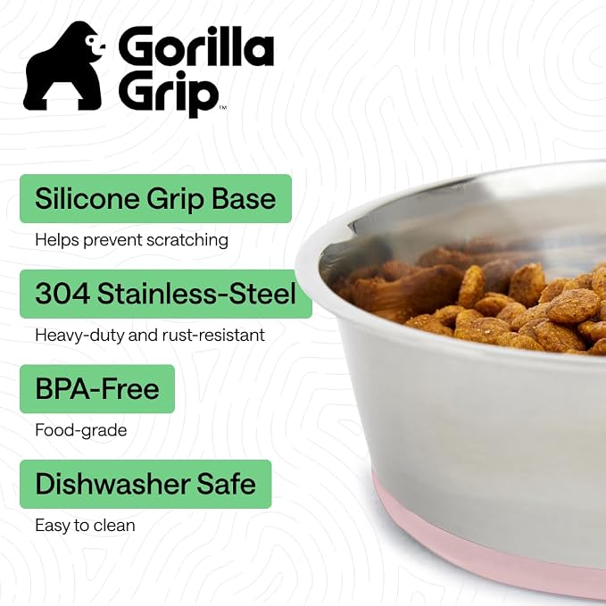 GORILLA GRIP Dog Bowls, Food Grade 304 Stainless Steel, Holds 2 Cups Each Food - Image 2
