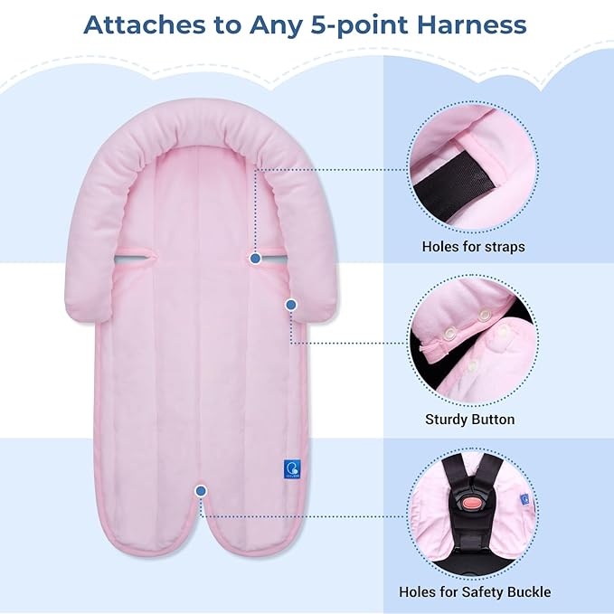 COOLBEBE New 2-in-1 Babybody Supports for Baby Newborn Infants - Extra Soft Stroller Cushion Pads Car Seat Insert, Seasons, Pink