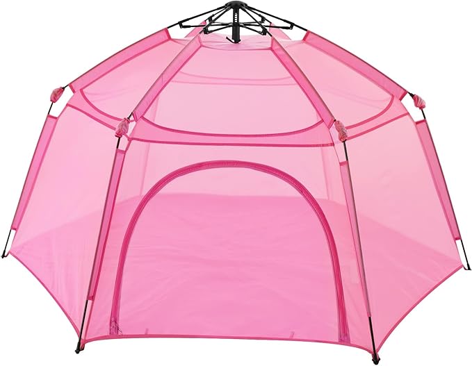 Alvantor Pop Up Playpen- 7'x7'x44”Baby Playpens Large Kids Play Tent Portable and Foldable Playpen Indoor/Outdoor Play Yard with Protective Mesh, UV SPF 50+ Sunshade, and Soft Foam Floor, Pink