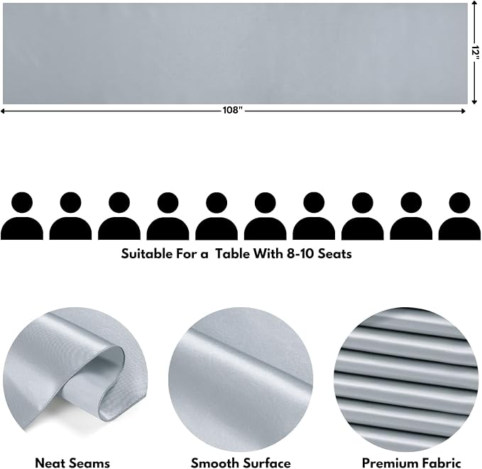 Silver Satin Table Runner, 12x108 Inches, 12 Pack | Premium Satin, Smooth - Image 2