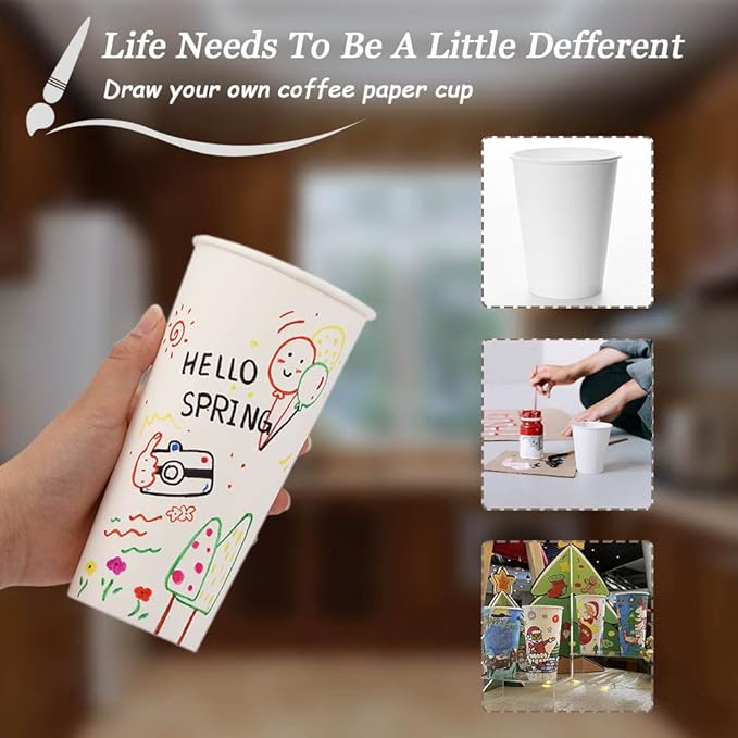 Lamosi 180 Pack16 oz Disposable Coffee Cups, 16oz White Paper Cups | Hot/Cold - Image 5