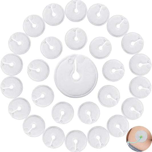 Tondiamo 28 Packs Soft g Tube Pads Holder Abdominal Feeding g Tube Button Cotton Pads Covers for Nursing Care(White)