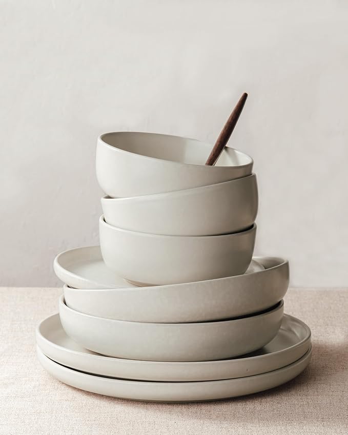 Famiware Milkyway 16-Piece Stoneware Plates and Bowls, Matte Beige White | - Image 6