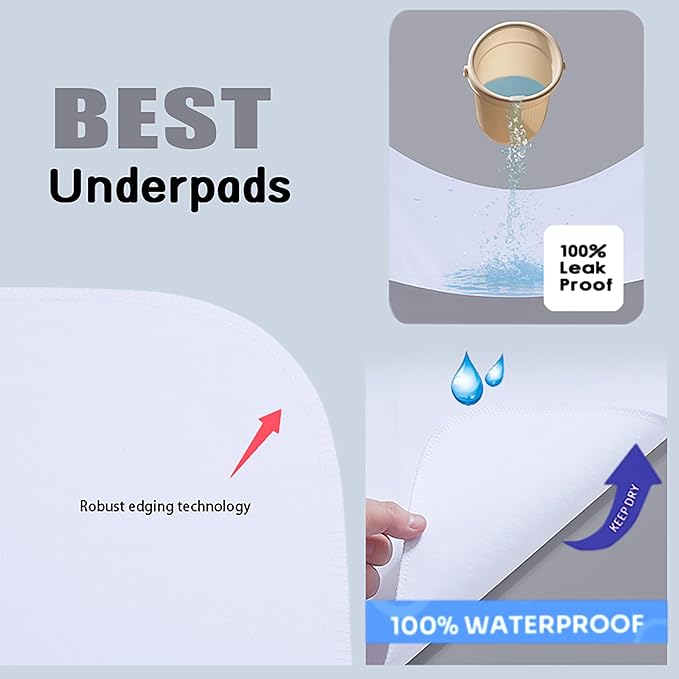 Washable Underpads, 24" x 24" (Pack of 4) Extra Heavy Absorbency ,100% Waterproof Mattress Protector,Flannel Cotton Underpads for Kids, Adults,Pets,Bed, Couch, Sofa, Floor,Home