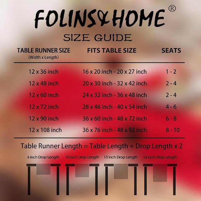 FOLINS&HOME Red Waterproof Decorative Table Runner 36 Inches Long | 210GSM - Image 6