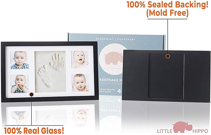 Baby Hand and Footprint Kit - Newborn Keepsake Picture Frame, Inkless Foot & Handprint Clay Mold - Baby Registry, New Mom Baby Shower, Gender Reveal Gift, Personalized Boy or Girl Nursery Photo Prints (Large, Black)