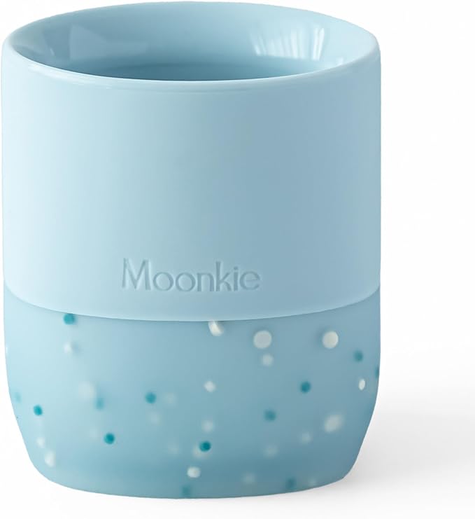 Moonkie Silicone Baby Cup 4 Months+ | Open Training Drinkware for Infants with Confetti Sprinkles | Baby-Led Weaning Essential | 2 oz (Ether, 1 Pack)