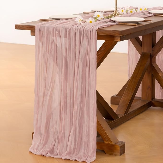 Cheesecloth Table Runner Summer Boho Wedding Birthday Party Home Decor | Pink - Image 4