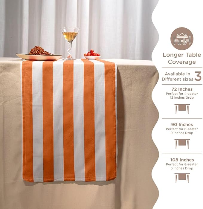 Folkulture Fall Table Runner 72 Inches Long | Orange & White Striped | Table - Image 7