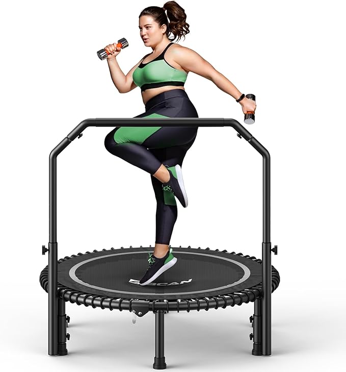 BCAN 40"/48" Mini Rebounder Trampoline for Adults with Bar, 450/550LBS Fitness Trampoline with Bungees, Adjustable Handle, Stable & Quiet, Indoor Outdoor, Whole-Body Workout & Relaxation at Home