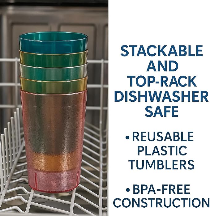 Oojami Set of 16 Plastic Tumblers, 20-Ounce Reusable Cups, BPA-Free & - Image 8
