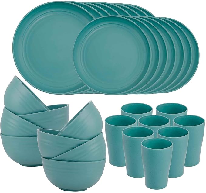 32 Pcs Teal Wheat Straw Dinnerware Set by supernal