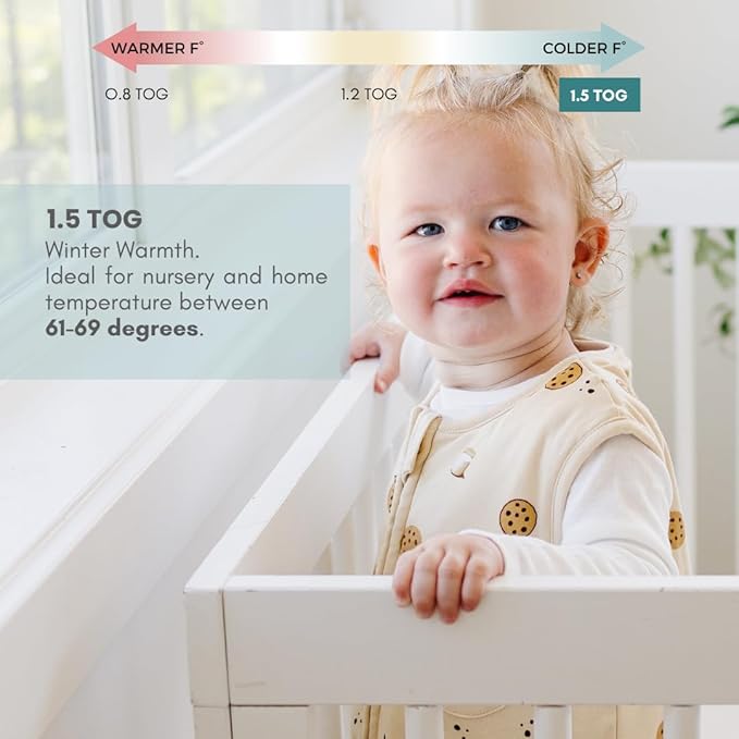 Tealbee Dreamsuit: Toddler Sleep Sack with Feet 3T 4T - 1.5 TOG Winter Baby Wearable Blanket for Walkers - Rayon made from Bamboo, Organic Cotton Sleep Bag - Cookies