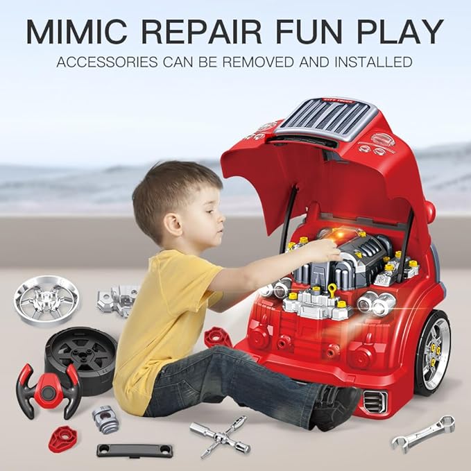 Interactive Truck Engine Toy with Removable Parts - Lights, Sounds, and Fun for Young Mechanics -Unleash their Creativity and Motor Skills with this Truck Engine Toy- Ideal Gift for 3-5-Year-Old Boys