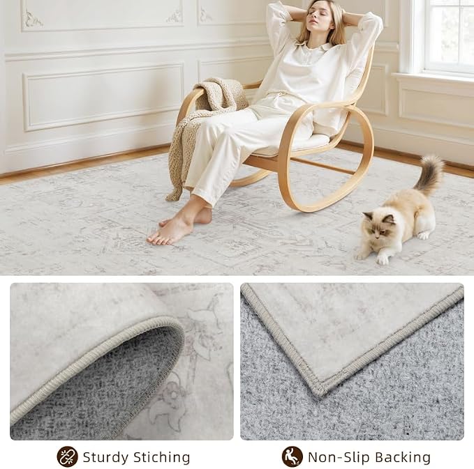 10x12 Area Rug for Living Room: Vintage Boho Neutral Washable Rug Indoor Soft - Image 4