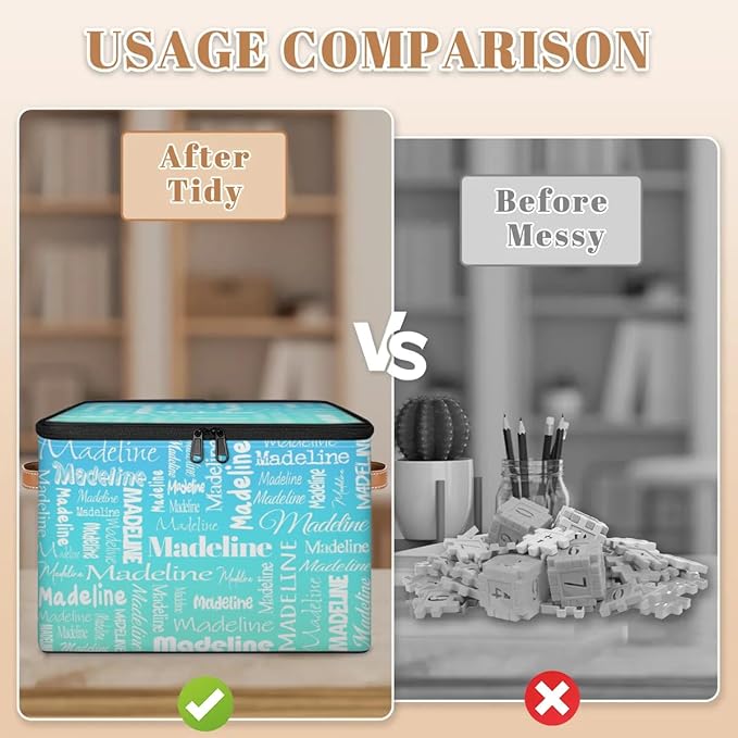 Custom Storage Basket with Name, Personalized Storage Bins with Zipper Lid, Foldable Fabric Storage Box Large capacity with Handle Blue Green Gradient