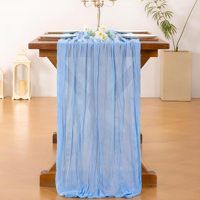 Cheesecloth Table Runner Summer Boho Wedding Birthday Party Home Decor | Blue - Image 3