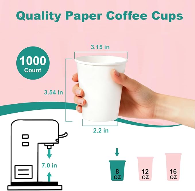 8 oz 50 Pack Disposable Paper Cups, Heavy Duty Thickened Coffee Cups, Leakproof - Image 3