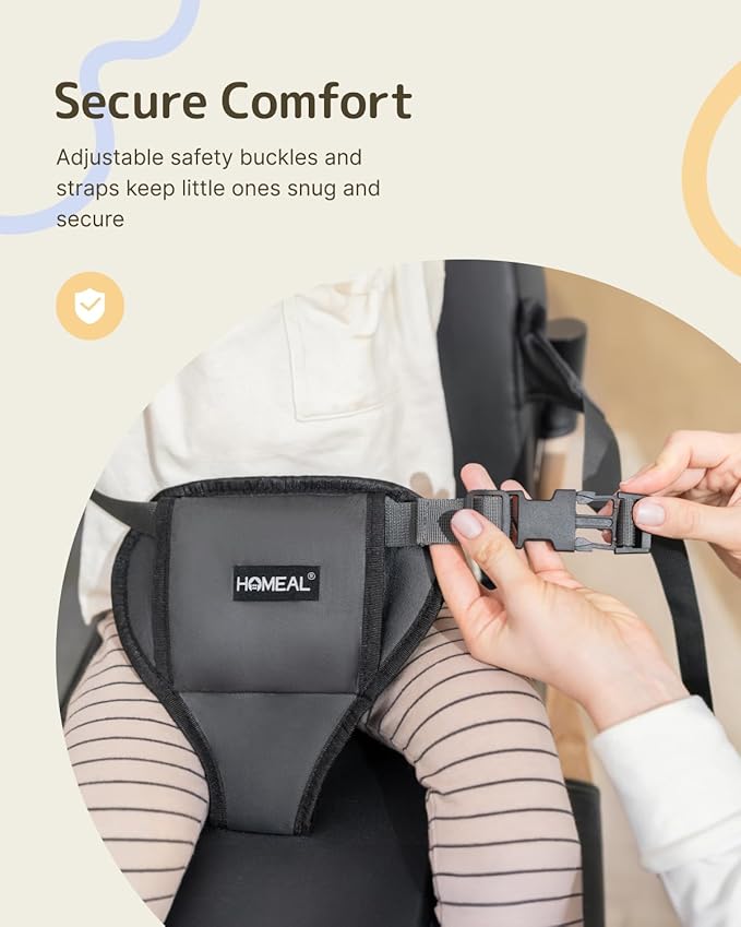 HOMEAL Booster Seat for Kitchen Chair, Breathable Toddler Booster Seat for Dining Table with Backrest and Adjustable Straps, Portable Travel Toddler Booster Seat, Dark Grey