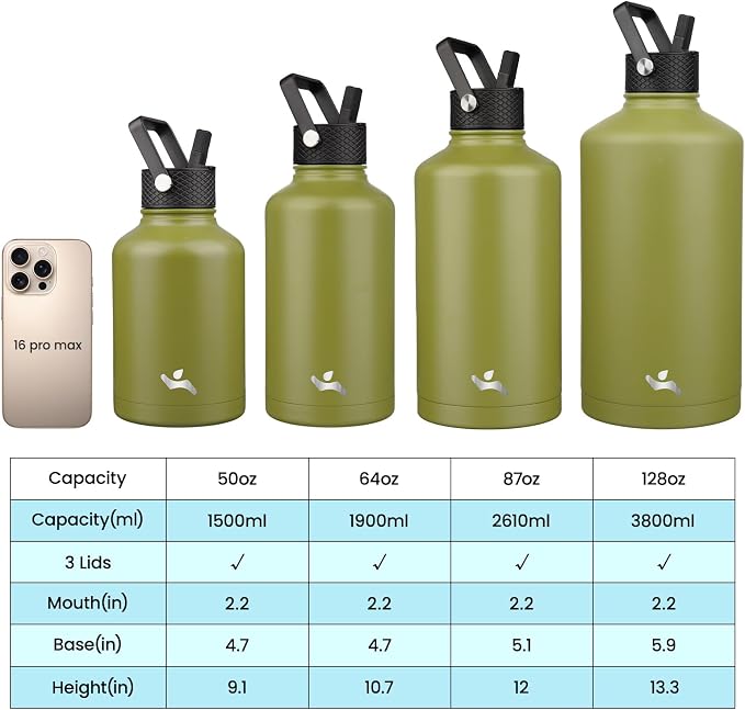 Konokyo 128 oz Insulated Stainless Steel Water Bottle Jug - Image 4