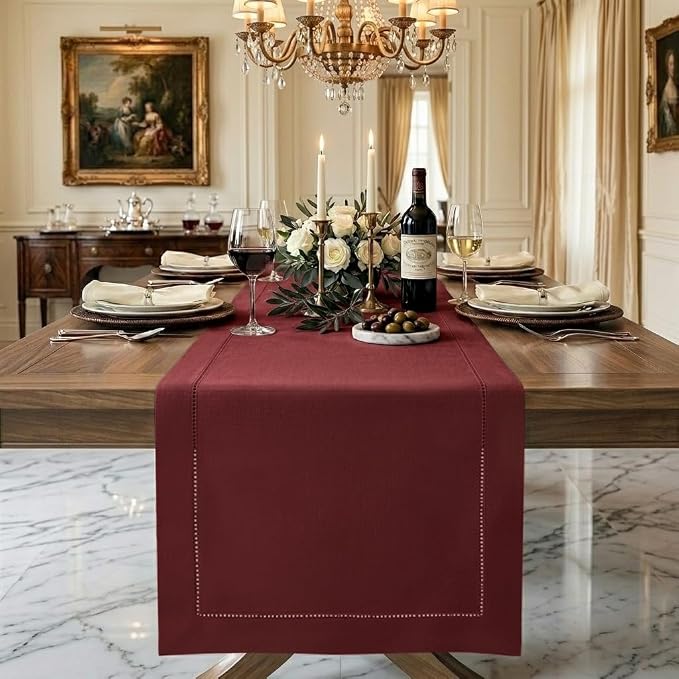 Signature Linen™ by D'Moksha Red Garnet Table Runner 72 Inches Long, 100% Pure by DMokshaHomes