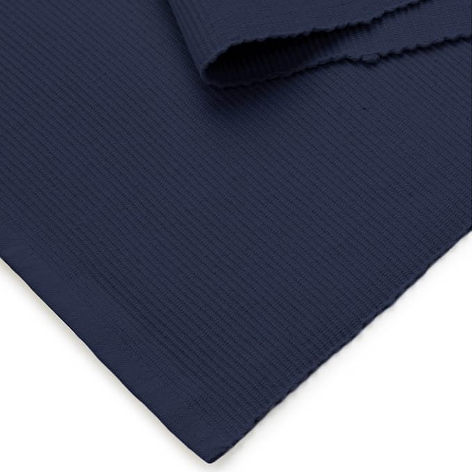 Encasa XO Table Runner, Yarn Dyed Ribbed Cotton 13"x79" | Solid Navy Blue - Image 5