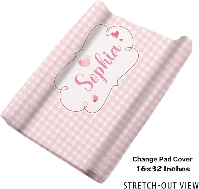 Personalized Nursery Crib Bedding Set: Custom Name Pink Checkered 5 Piece Baby Crib Sets with Cute Elephant Pattern - Toddler Double Layer Blanket Set, Comfortable Crib Bed Sheets for Baby Grils