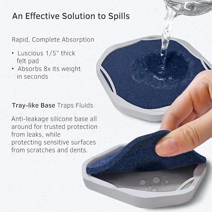 UMIRRO Absorbent Felt & Silicone Drink Coasters Set of 4, Nevy Blue | Leakproof - Image 4