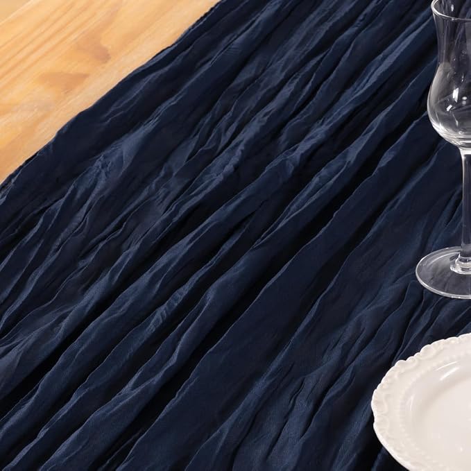 DeZerlor Navy Blue Cheesecloth Table Runners 4 Pack Christmas Runners | - Image 6